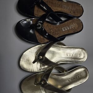 Womens Bundle Of 2 'lauren Ralph Lauren Black and Gold Sandals